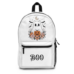 Halloween Ghost CAT Backpack, Cute Boo School Bag, Spooky Trick or Treat, Fall Aesthetic Backpack, Perfect for Kids and Teens