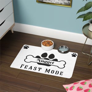 Custom personalizable &quot;Feast Mode&quot; pet feeding mat, Dog & Cat Food Mat, Non-slip Pet Mat, Cute Pet Gift, Kitchen Decor