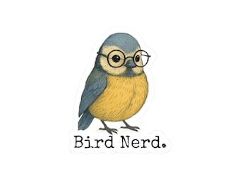 Adorable Bird Nerd Kiss-Cut Stickers, Perfect for Laptop, Water Bottle, Journal, Gift for Bird Lovers, Nerdy Decor