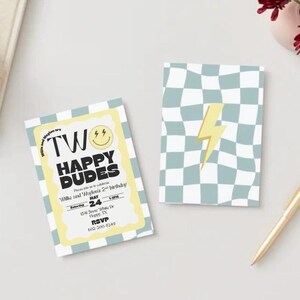 Editable Canva Twin Birthday Invitation | Instant Download | Customizable Twin Party Invite l TWO Happy Dudes