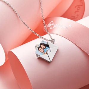 Personalized Envelope Photo Locket Necklace, Custom Photo Necklace, 14k Gold Plated Mail Jewelry, Memorial Keepsake, Trendy Gift for Mom