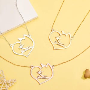 Cat Name Necklace, Dog Name Necklace, Horse Name Necklace, Pet Heart Design Jewelry, Pet Memorial Gift, Personalized Name, Animal Pendant