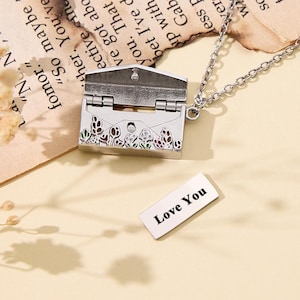 Custom Engraving Envelope Locket, Personalized Letter Secret Message Necklace, 14k Gold Plated Mail Floral Jewelry, Memorial Keepsake, Her