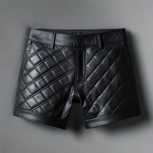 Genuine Men&#39;s Black Leather Quilted Shorts | Handmade Sexy Leather Shorts | Summer Shorts | Bikers Shorts | Gift For Him
