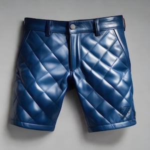 Handmade Men&#39;s BlueLeather Quilted Shorts | Genuine Sexy Leather Shorts | Summer Shorts | Bikers Shorts | Gift For Him | Booty Shorts