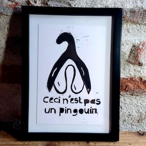 Linogravure  Ceci n'est pas un pingouin