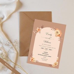 Bearbeitbare Hochzeitseinladung Blumenvorlage - Gold Floral Canva Invite - Druckbarer Download - Elegante Digitale Einladung