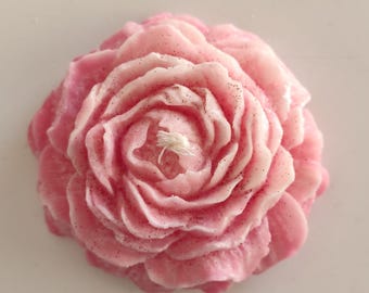 Pink Peony Flower Candle, Scented Palm Wax, Floral Handmade Decor