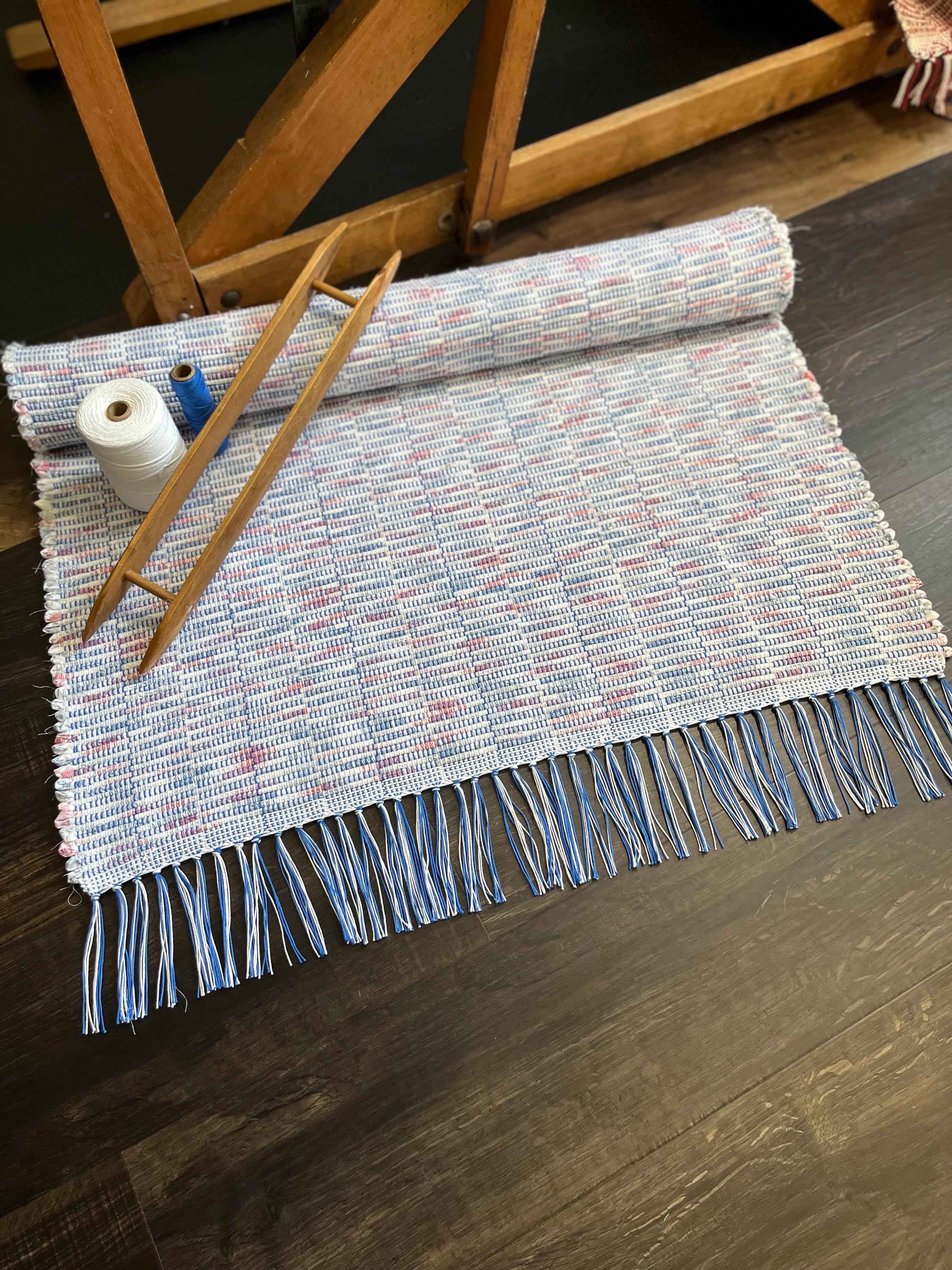 Hand Woven Rag Rug- 30x60 Inch, Blue/white/red Patterned, Farmhouse ...