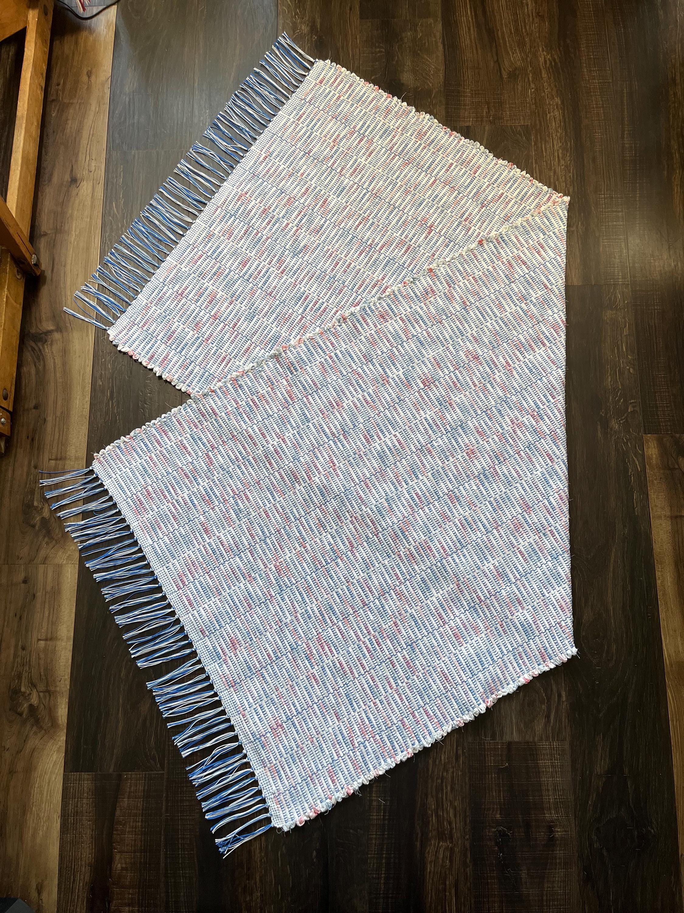Hand Woven Rag Rug- 30x60 Inch, Blue/white/red Patterned, Farmhouse ...