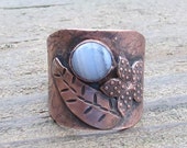 Native American Inspired Blue Lace Agate and Copper Ring - Size 8