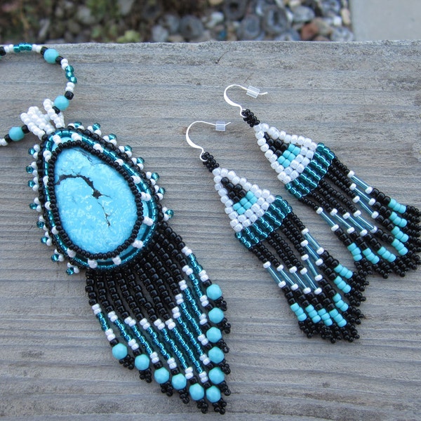 Reserved for Jeanne - Native American Inspired Bead Embroidered Necklace and Earrings