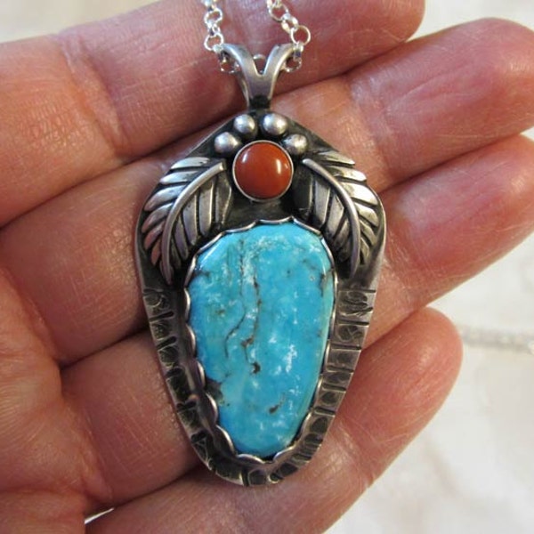 Native American Inspired Pendant Turquoise Pendant Red Jasper Pendant Sterling Silver Pendant