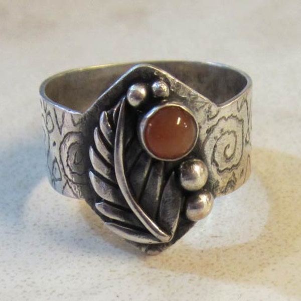 Native American Inspired Sunstone Sterling Silver Ring - Size 10-1/2