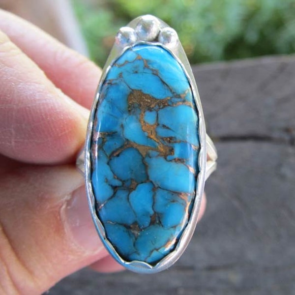 Native American Inspired Turquoise Sterling Silver Ring - Size 7