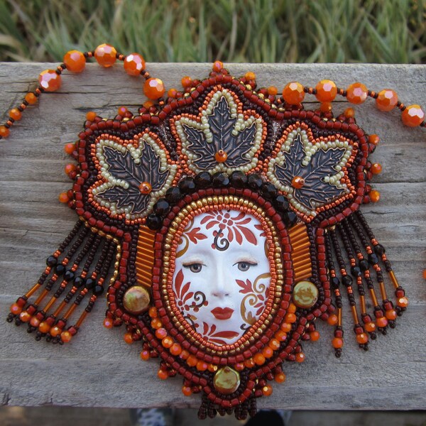 Native American Inspired Bead Embroidered Statement Necklace