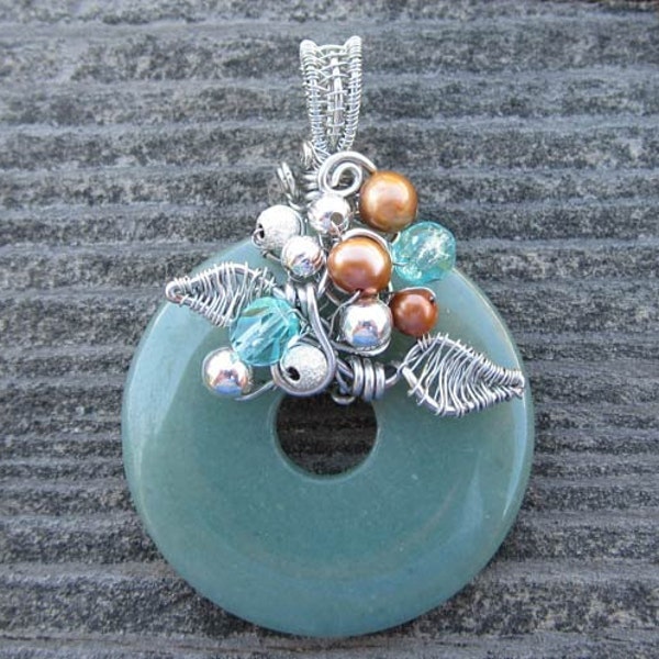 Native American Inspired Wire Wrapped Aventurine Pendant