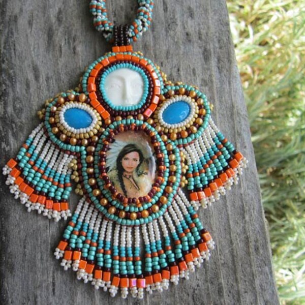 Native American Inspired Bead Embroidered Statement Necklace