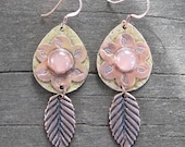 Native American Inspired  Rose Quartz Mixed Metal Earrings