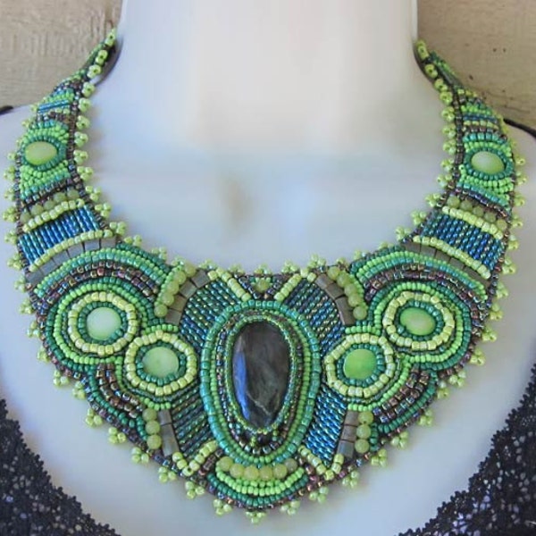 Native American Inspired Bead Embroidered Statement Necklace