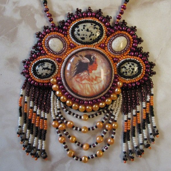 Native American Inspired Bead Embroidered Statement Necklace