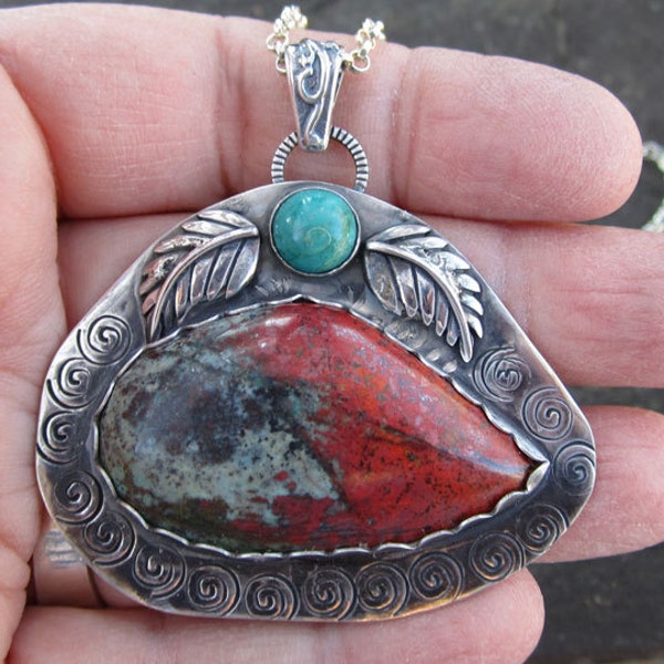 Sonora Sunrise Chrysocolla and Amazonite Sterling Silver Pendant