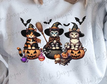 Halloween Hexe Katzen PNG, gruseliger Herbst digitaler Download (Sublimation Craft)