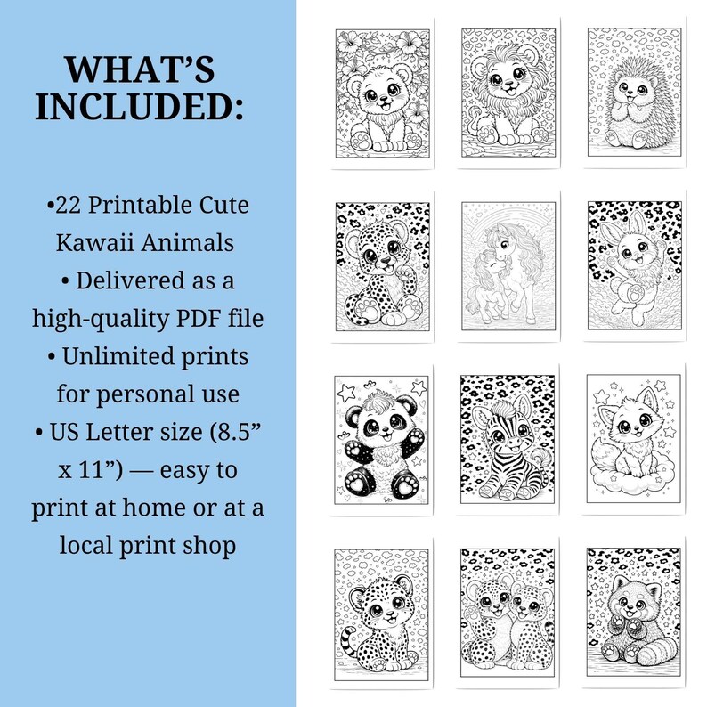Kawaii Coloring Pages Printable, Adorable Animal Coloring Book PDF for ...