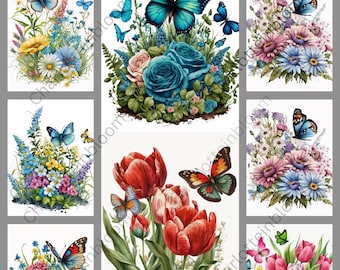 Clipartbundel aquarel bloemen vlinder: 20 png-bestanden (digitale download)