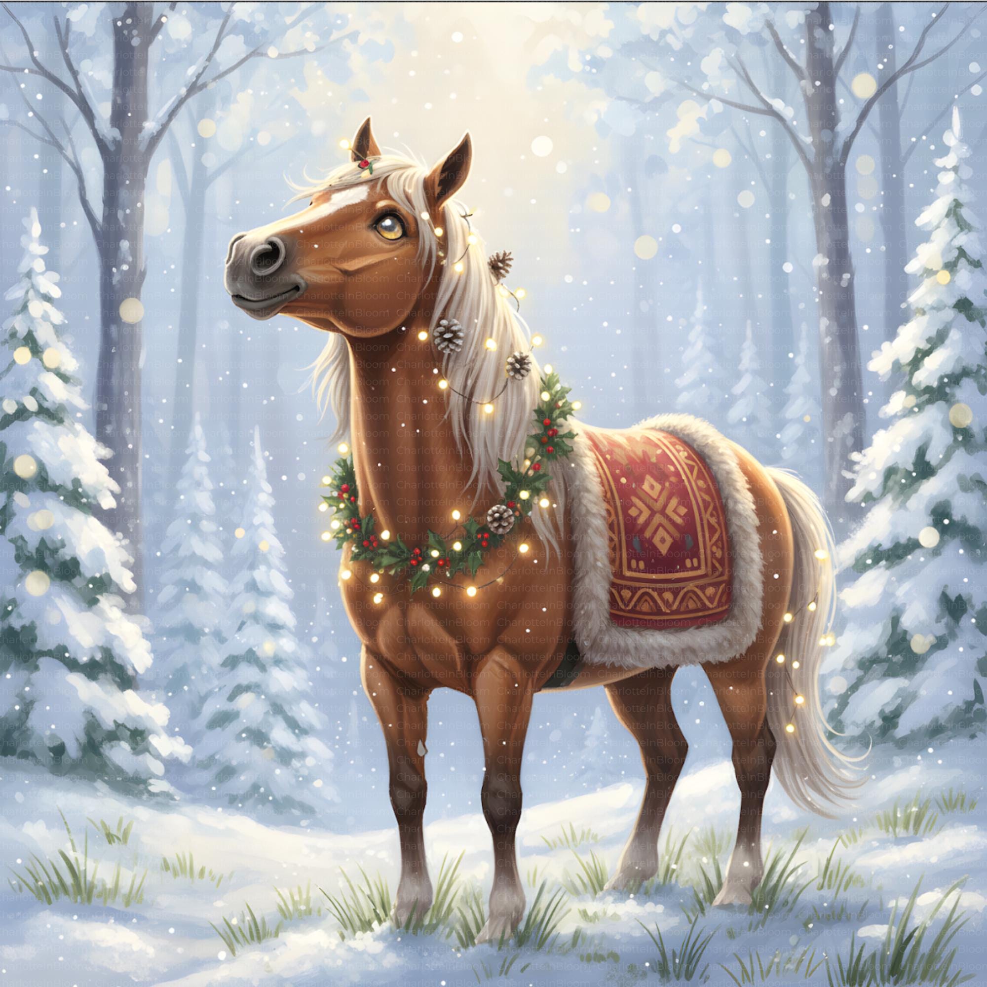 Watercolor Christmas Horses Clipart Bundle: Festive Winter Horses ...