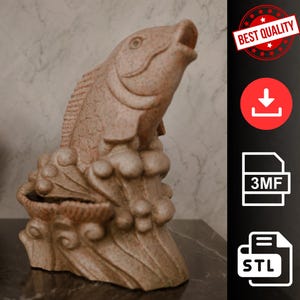 3D Printable Fish Statue, STL 3MF File for Aquarium, Aquascape Ornament, Betta Shrimp Hide Decor, Digital Printable Terrarium Pet Shelter