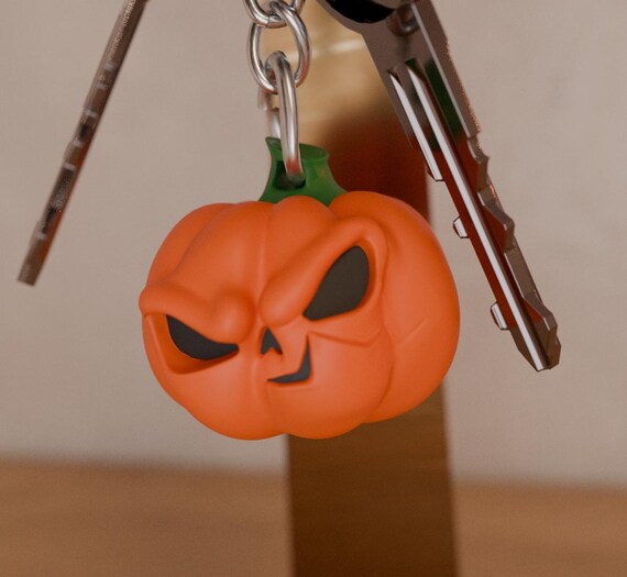 Halloween Pumpkin Keychain, Spooky Jack O Lantern Key Ring, Cute