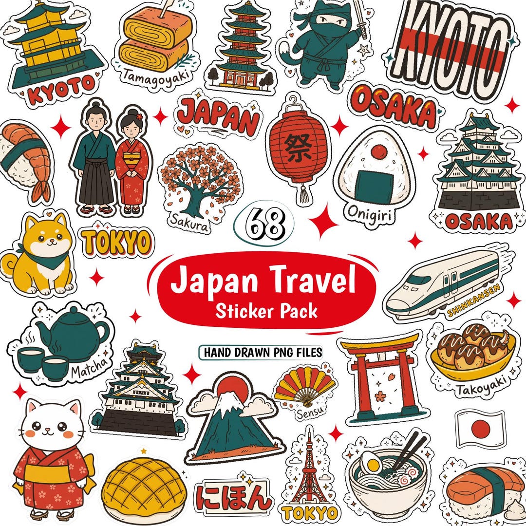 Japan Clipart PNG Bundle | Kawaii Japanese Stickers Food Landmarks ...