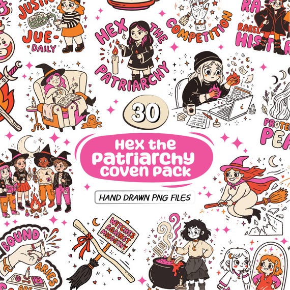 Feminist Witch Coven PNG Bundle | Hand Drawn Clipart (Digital Download)