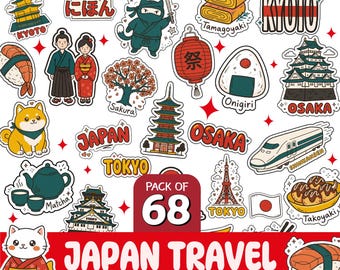 Japan Clipart PNG Bündel | Kawaii japanische Aufkleber Lebensmittel Sehenswürdigkeiten Sublimation digitaler Download