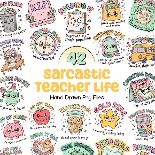 Teacher Life PNG Bundle | Funny Back to School Clipart Digital Download
