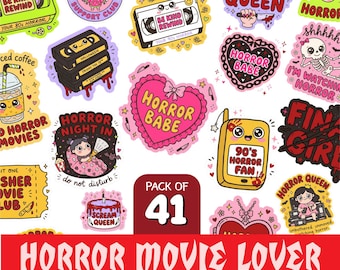 Pacote de PNGs de Filmes de Terror | Adesivos de Halloween para Sublimação com Imagens da Garota Final do Terror (Download Digital)