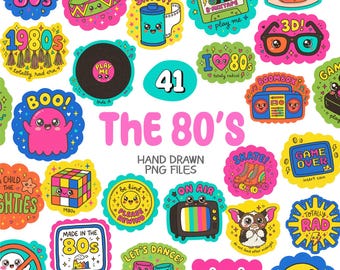 80s PNG Bundle | Retro 1980s Party Clipart Sublimation Sticker Designs Digital Download