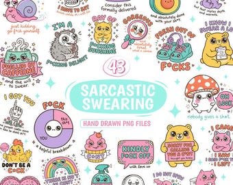 Pacote de PNGs com palavrões sarcásticos | Imagens para sublimação com citações irônicas e grosseiras, humor adulto engraçado, download digital