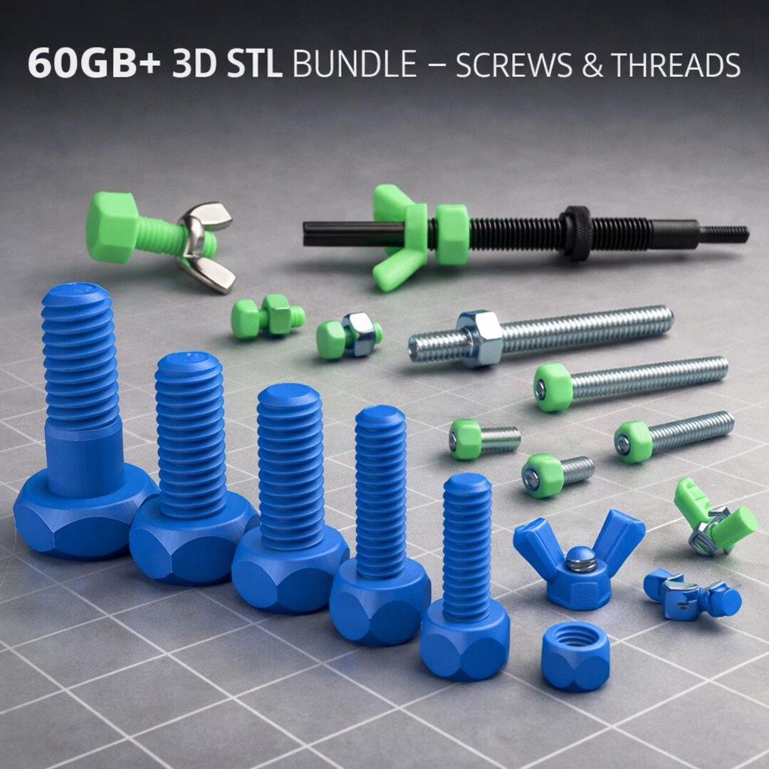 60GB+ Screws & Threads STL Bundle – 3D Printable Bolts, Nuts, Wing Nuts ...