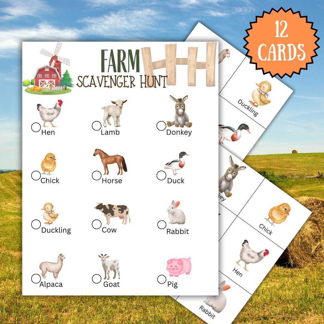 Farm Animals Scavenger Hunt Kids Barn Party Game Hide and Seek the ...