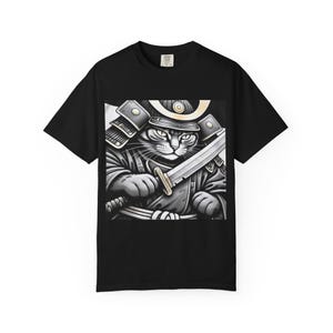 Samurai Cat Unisex T-Shirt, Japanese Warrior Kitty Tee, Cute Kitten Shirt, Japanese Culture Top, Samurai Cat Lover Gift, Samurai Cat Graphic