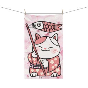 Japanese Cute Cat Tea Towels - Home Decor, Kitchen Gifts, Spring Celebrations, Japanese Aesthetic, Cotton Poly, Kitchen Towels, Dish Towels,