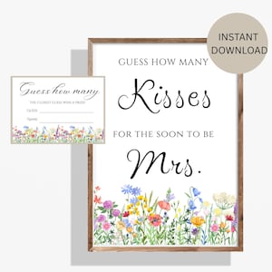 Bridal Shower Game: Guess How Many Kisses Sign & Cards (Digital Download)