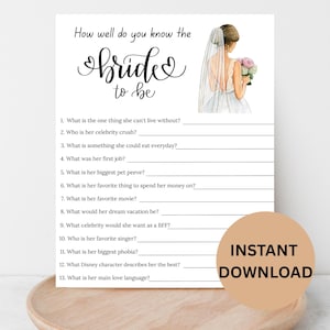 Bridal Shower Game: How Well Do You Know the Bride (Digital Download)