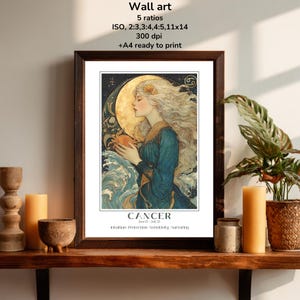 Poster del segno zodiacale del Cancro da stampare, poster da parete dello zodiaco da scaricare, carta regalo astrologica digitale da offrire