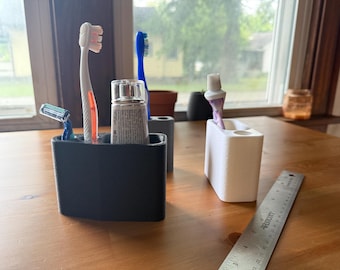 Textured 3D Printed Double Toothbrush & Toothpaste Holder - PLA Plastic