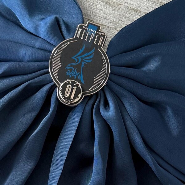 Handmade Hair Barette Bow Made with Officially Licensed Ravenclaw Keeper Metal Enamel Decoration!