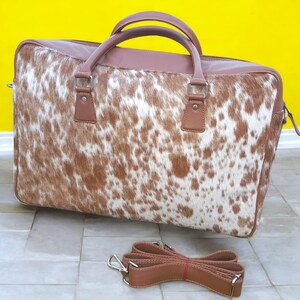 Braune und Weiße Rindsleder Reisetasche, Vollnarbenleder Reisetasche, Western Reisetasche, Große Reisetasche, Handgemachte Weekender Tasche