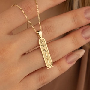 Gold Egyptian Cartouche Necklace: Personalized Hieroglyphic Charm